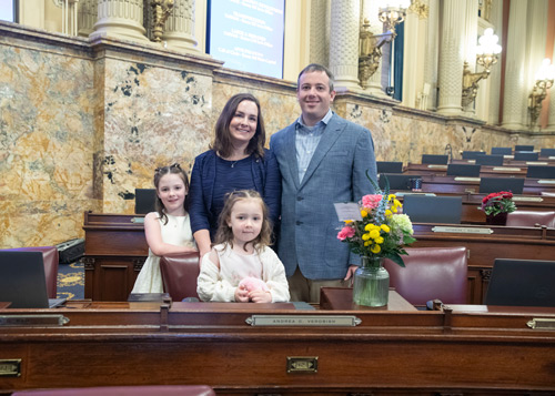 Rep. Andrea Verobish (R-Blair) poses with her family after taking the oath of office to begin her first term representing the people of the 79th District in the Pennsylvania House of Representatives.